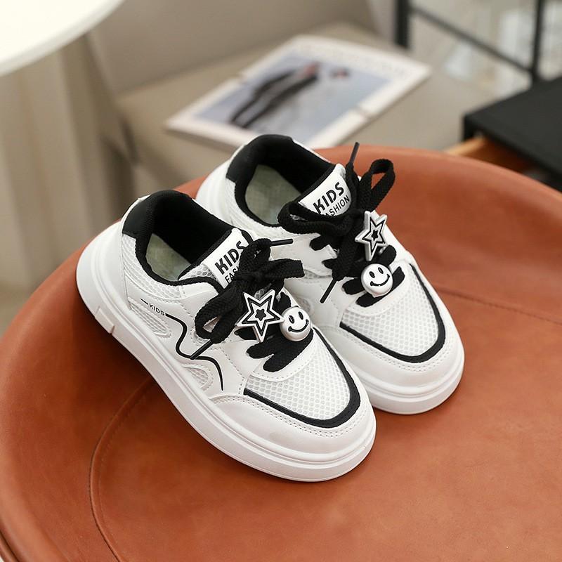 Kids Breathable Mesh Sneakers Unisex Casual Shoes In White Black Red