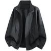Mens Solid Color Stand Collar Jacket Casual Sporty Workwear Windproof Outerwear Loose Fit Fall