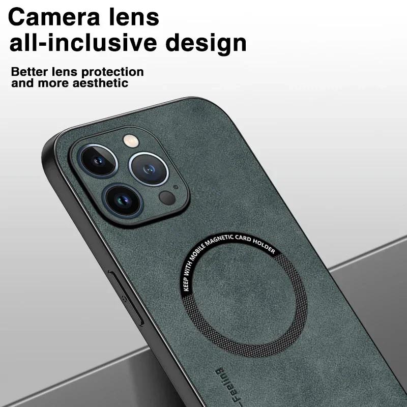 Магнитный кожаный чехол для iPhone 15 16 Pro Max 14 13 12 11 Pro Max XS XR X 8 7 Plus SE Беспроводная зарядка Чехол для телефона Etui