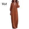 Spring Autumn Dresses Bohemian Ruffle V-Neck Long Dress, 3/4 Sleeves Maxi Dress for Comfortable Women Women, Solid Color Casual Loose Fall