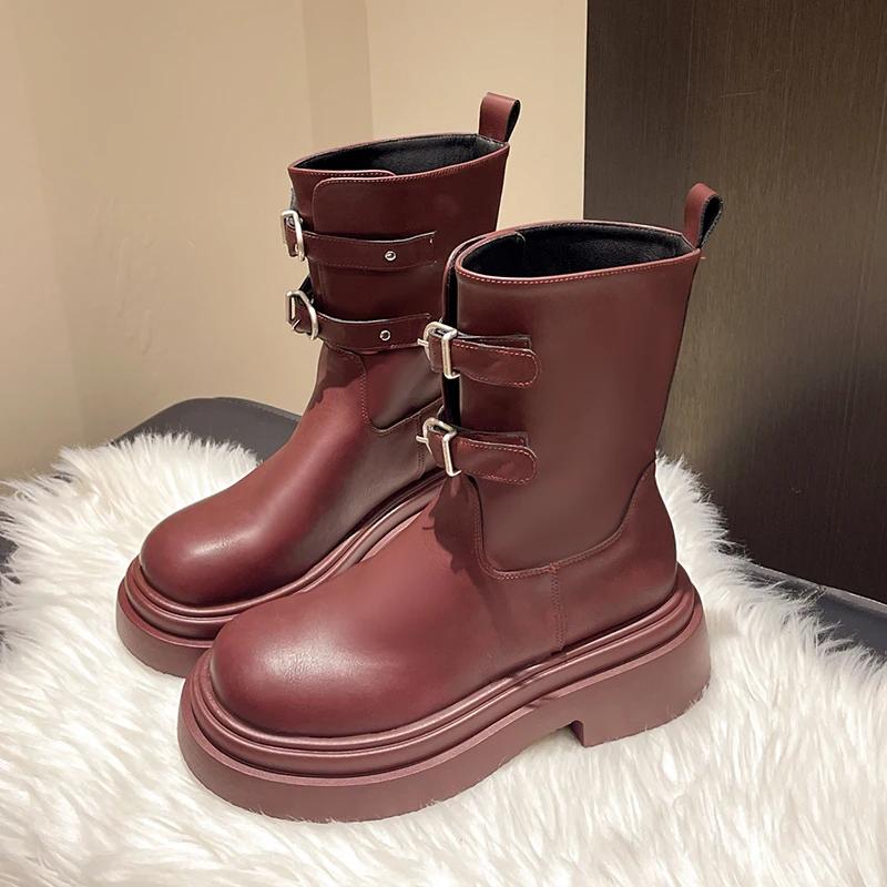 Женские ботильоны на платформе, туфли на среднем каблуке, тренд 2025 года, дизайнерские повседневные ботинки Chelsea на толстой подошве, новые туфли-лодочки в стиле готика-панк Mujer Botas