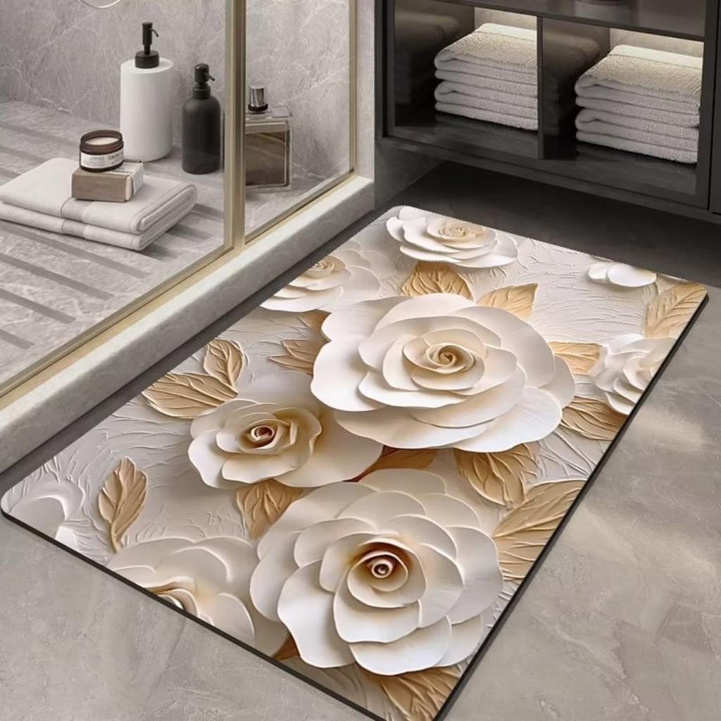 Diatom Printing Bathroom Thickening Mat Bath Non-slip Carpets In Wash Basin Bathtub Side Floor Rug Shower Room Doormat Memory Foam 3D Pad
