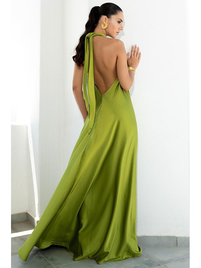 Летнее женское сексуальное вечернее платье из атласа на бретелях-спагетти 2023