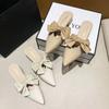 Slides with Heel Summer 2024 Mules Women's Slippers and Ladies Sandals Pointed Toe Shoes Bow Job Eva On Promotion Small Size Y B