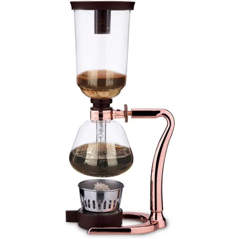 Aluminum Espresso Siphon Coffee Pot with 7"-Shaped Handle, Brew Coffee Brewer with Stainless Steel Filter for Home Offic