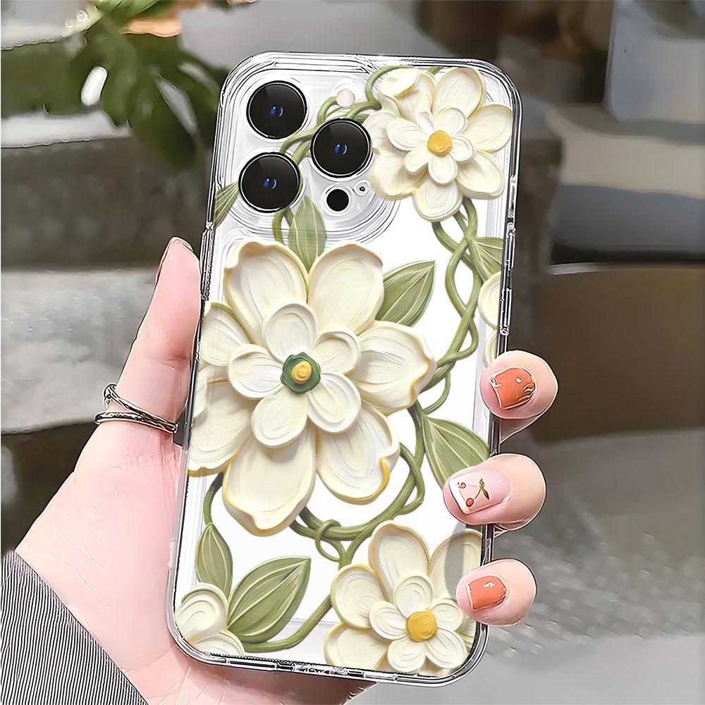Чехол для телефона 'Камелия с зелеными лозами' для IPhone 14 15 16 17 13 12 11 Pro Max Plus 12 13 Mini Защитная крышка из ТПУ