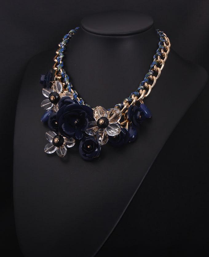 Синие кристаллы, драгоценные камни, цветы и другие многослойные плетеные короткие ожерелья на ключицу, женские украшения