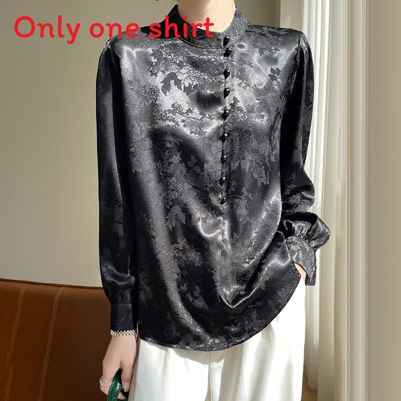 Satin Silk Blouse For Women With Stand Collar And Pockets For Office Casual Wear