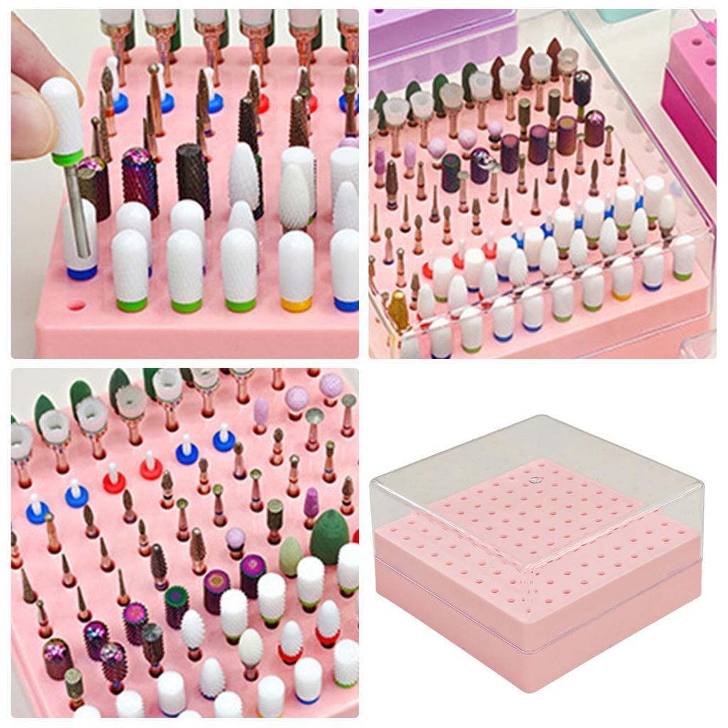 100 Hole Nail Drill Bit Organizer Box Practical Plastic Storage Case With Transparent Cover For Manicure Tools