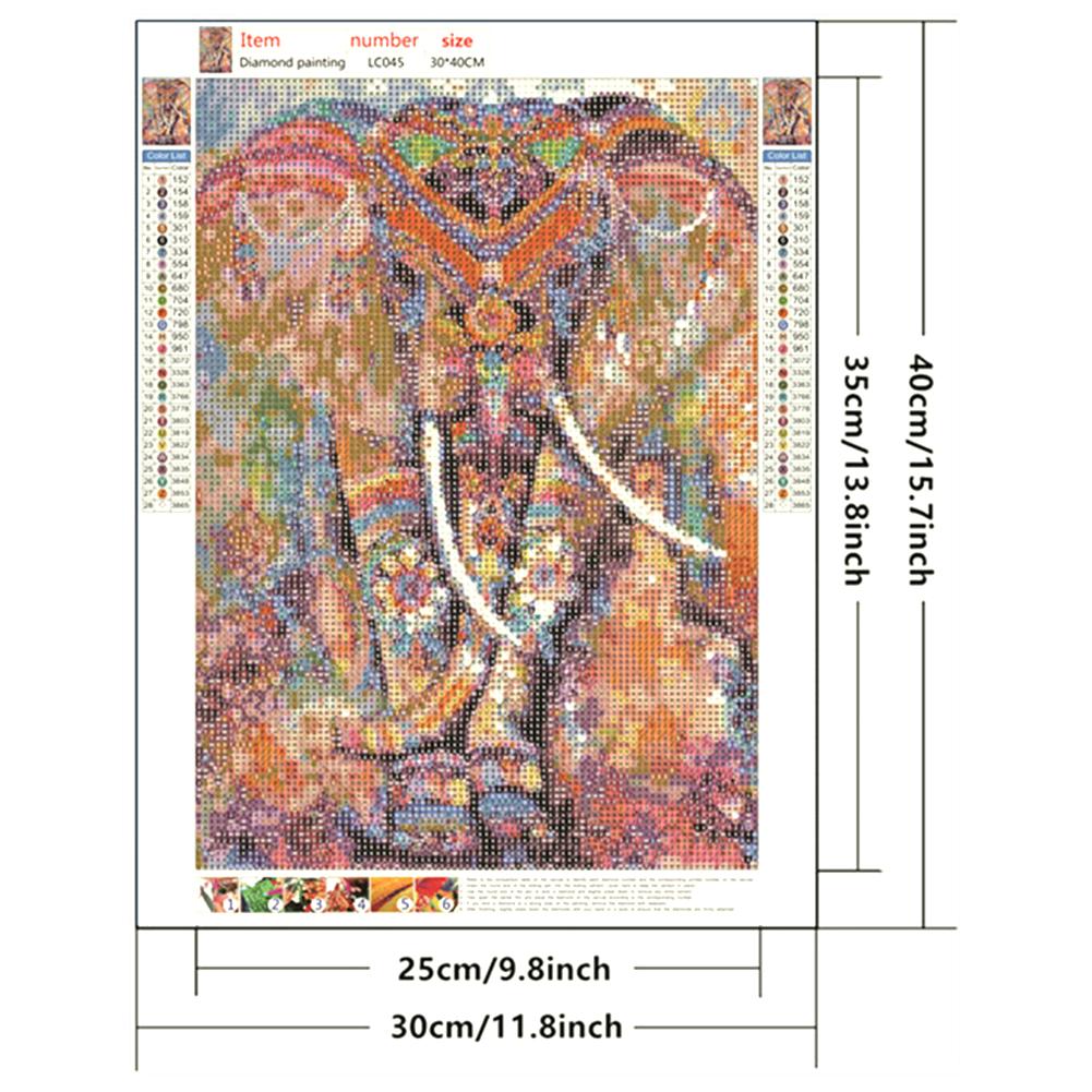 30x40cm Oil Canvas Diy 5D Material Kit Elephant-shaped Pattern Full Rhinestone Embroidery Home Decoration