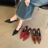 Fashion Summer Women Sandals Pointed Toe Black Brown Red Elastic Back Strap Thin Mid Heels New Arrivals 2024 Black Brown Red Pumps 35-39