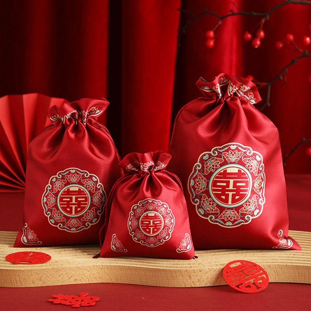 10pcs Embossed Flowers Wedding Candy Bag Chinese Style Handbag Bag Drawstring Bag  Female/Girls