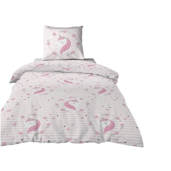 Housse De Couette + Taie - Rina Petite Licorne - 140 X 200 Cm - 100% Coton - Lavage 40°