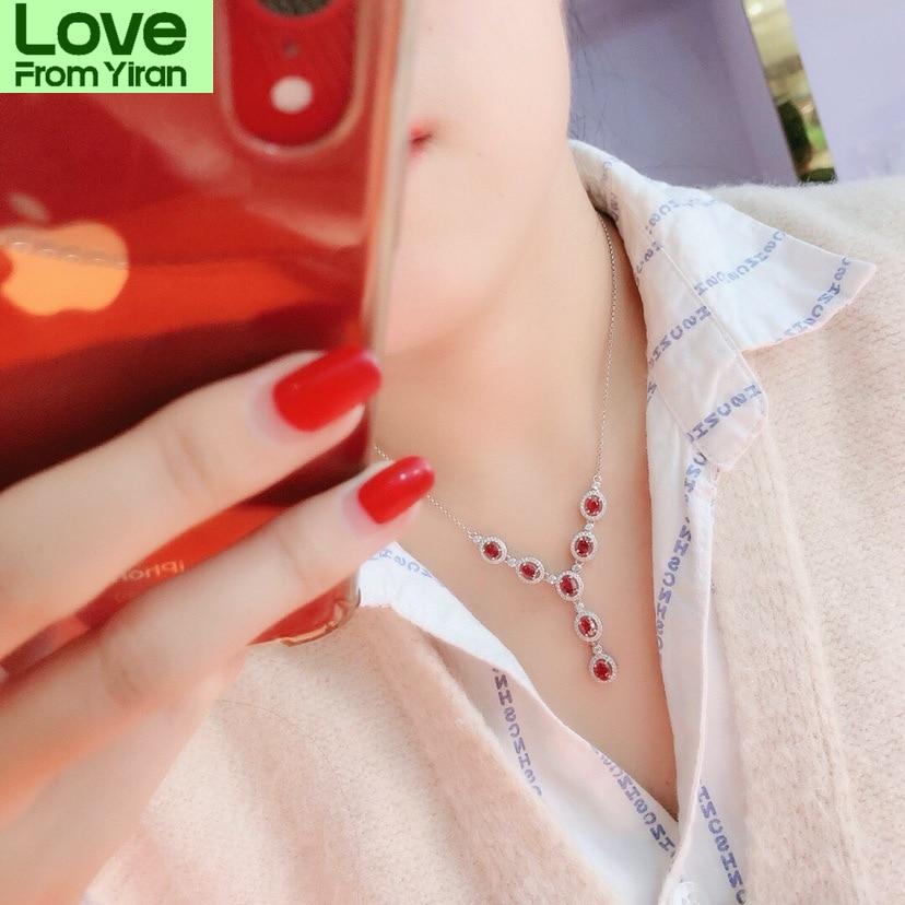 Nutural Рубин 925 Серебряный кулон Ожерелье Роскошные благородные дизайнеры ювелирных изделий Y Форма Валентина Гипербола Свадебные подарки Украшенные