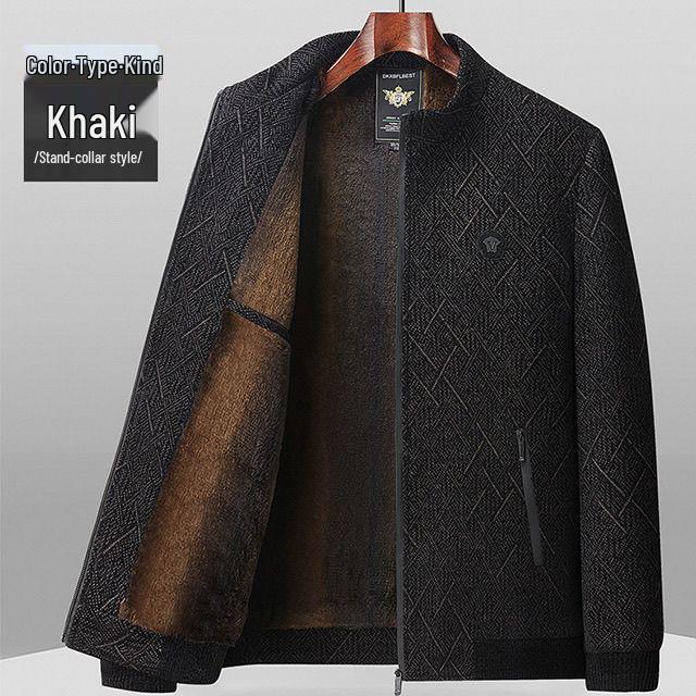 Мужской зимний шерстяной пальто из велюра и шерсти - Теплая куртка для среднего возраста