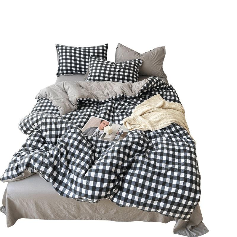 Зимняя двухсторонняя хлопковая кровать из четырех частей, однотонная простыня, пододеяльник, пододеяльник для студенческого общежития и средней школы