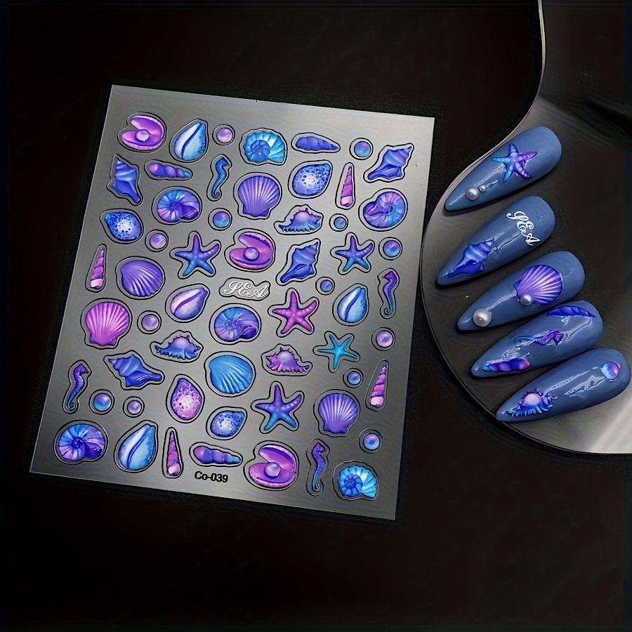 5D тисненые наклейки для дизайна ногтей с океанской тематикой и дизайном колокольчика в форме морской звезды, наклейки для дизайна ногтей для украшения дизайна ногтей