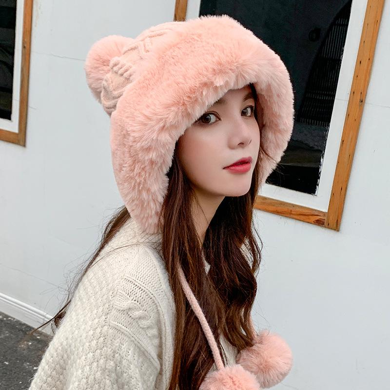 Women's Cashmere Hat Three Wool Balls Autumn Winter Cap Cute Fleece Thickened Warm Solid Knitted Hats