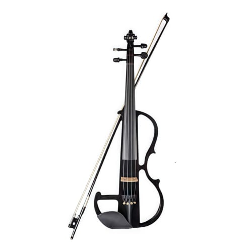 Jopsavm Full-Size Violin Set, Solid Wood Electric Silent Violin with Chin Rest, Ebony Accessories, Hard Case, Spare Strings, Audio Cable, Rosin, and B