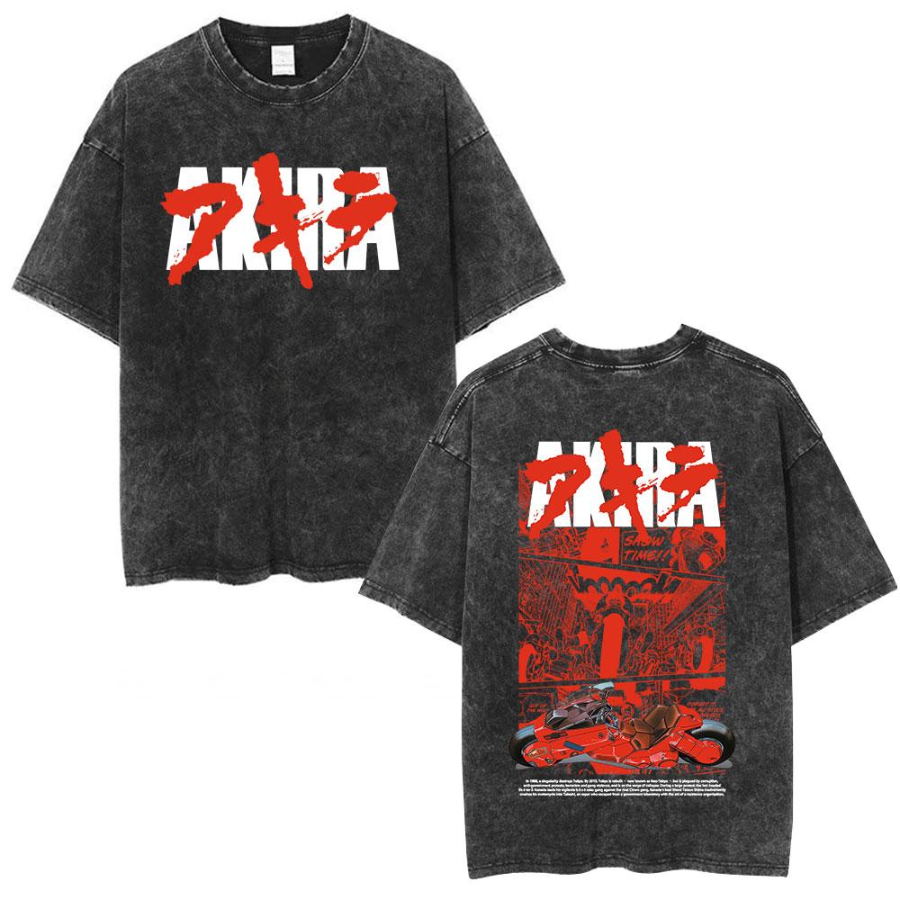 Anime Akira Vintage Washed T Shirts 90s Japanese Manga Shotaro Kaneda Tshirt Men Women Clothing Oversized Tshirts Streetwear