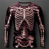 Spring and Autumn Skeleton Skull Pattern Printed T-shirt Men's Long Sleeve Casual Oversized T Shirt Top Streetwear Funny Tees