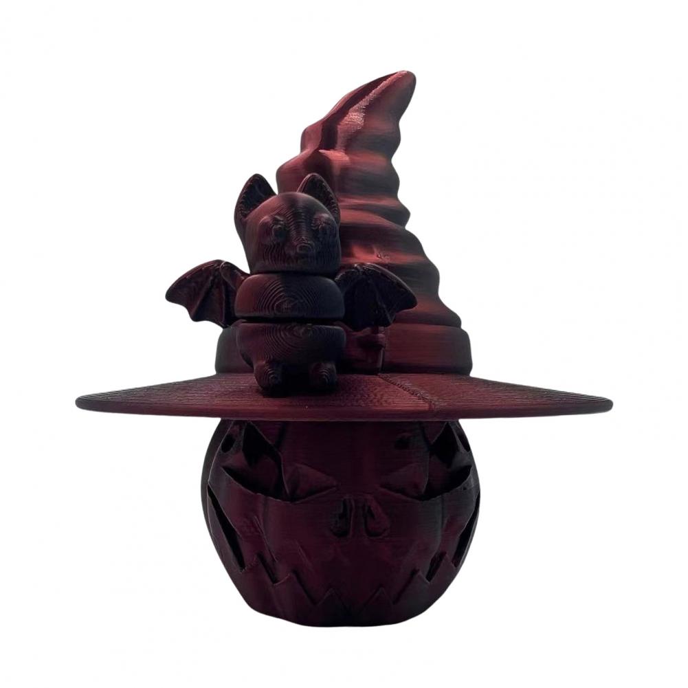 Holiday Pumpkin Decoration Colorful Halloween Pumpkin Figurine with Bat Witch Hat 3d Printed Fidget Toy for Home Office Decor