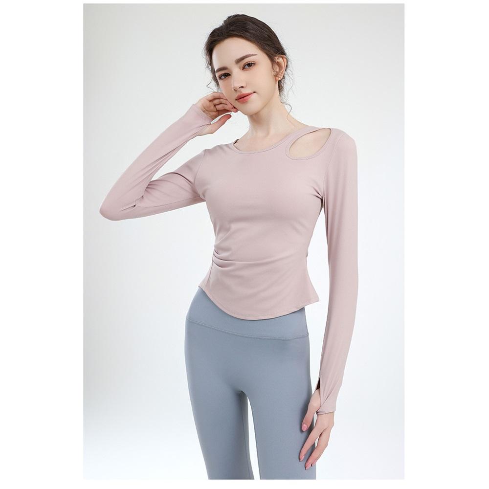 Yoga Wear With Chest Pads, Women's Pilates Sports Top, Tight And Slimming Look, Elegant Cycling Training Long-sleeved Fitness Wear For Summer
