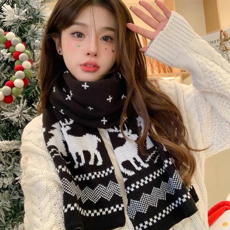 Autumn and Winter Wool Knitted Scarf Women's Versatile Thickened Warm Scarf Student Couple Christmas Gift