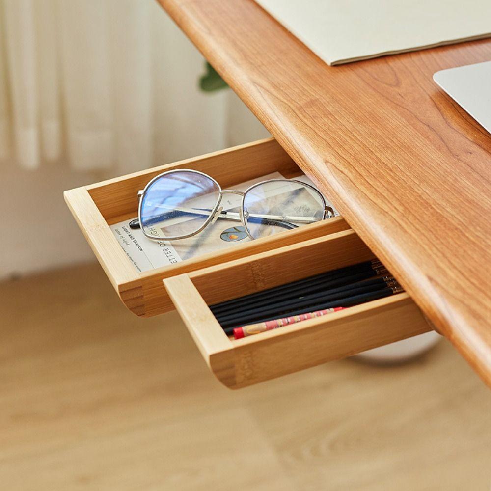 Under Desk Natural Stationery Container Hidden Drawer Home Storage Wooden Storage Drawer