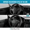 PIC AUTO Steering Wheel Cover, Black Piping Leather, Sports Carbon Fiber And Super Breathable Leather, Universal 14.5-15.5 Inch Anti-Slip Steering