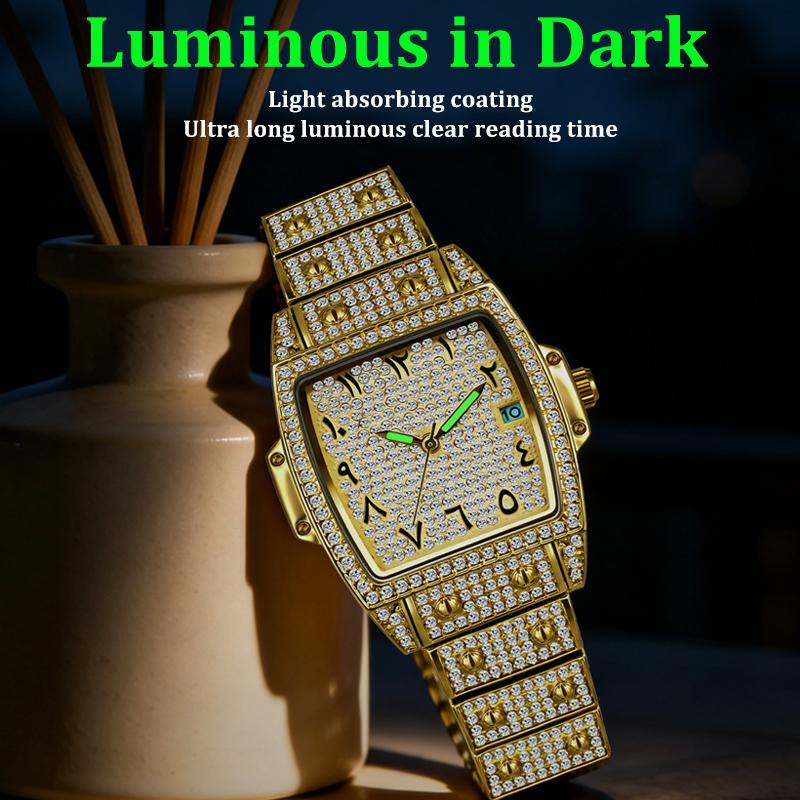Womens Diamond Watch Tonneau Barrel-Shaped Luxury Quartz Wristwatch Bling Crystal Dress Watch Arabic Numerals Waterproof