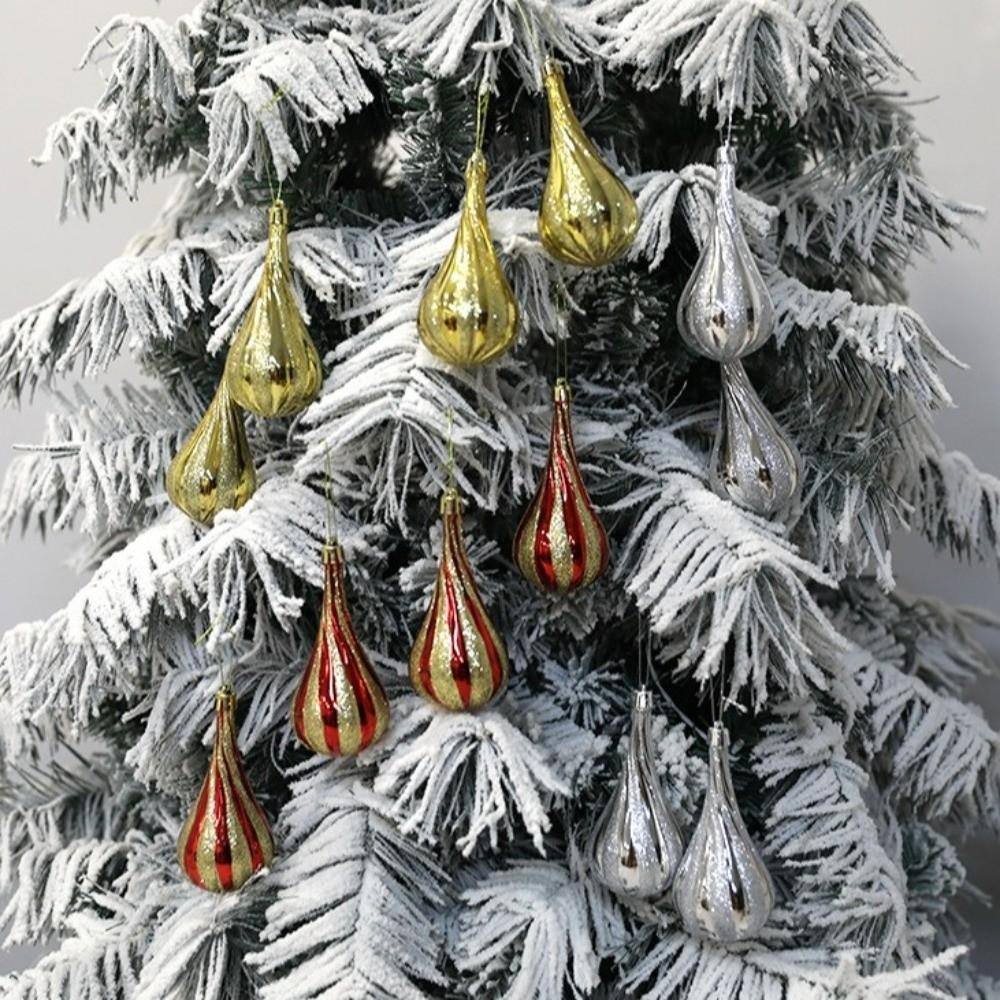 4Pcs Stripe Christmas Tree Pendants Water Drop Ball Xmas Tree Pendant Home Decoration