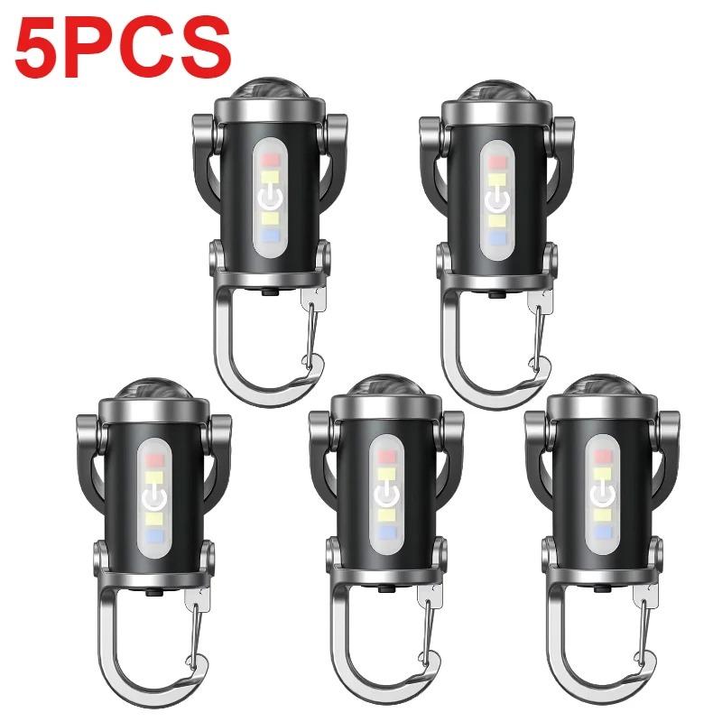 1-5PCS Mini COB Ultra Bright Rechargeable LED Flashlight Keychain Portable Waterproof Camping Pocket Lamp Keyring Hanging Light