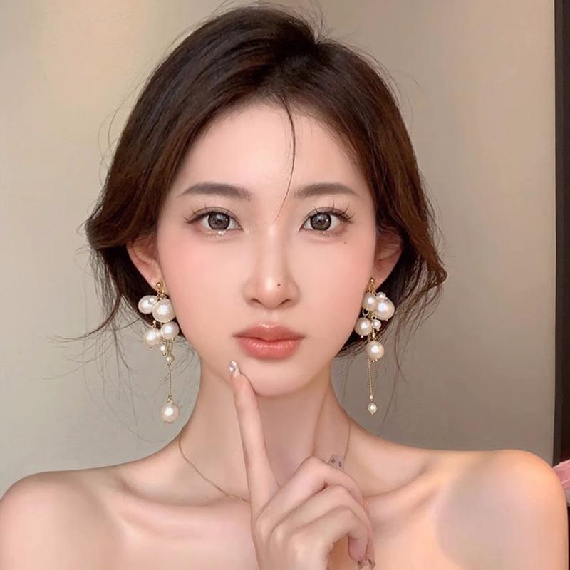 1 пара элегантных жемчужных длинных сережек-кисточек, висячие серьги для женщин и девочек, модные блестящие серьги, свадебные украшения, подарки