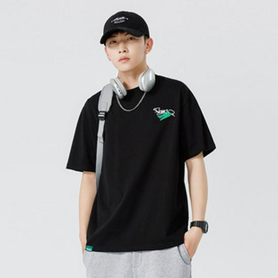 Мужская летняя футболка Kunhai Pengyun из плотного хлопка - повседневная с коротким рукавом и простой вышивкой