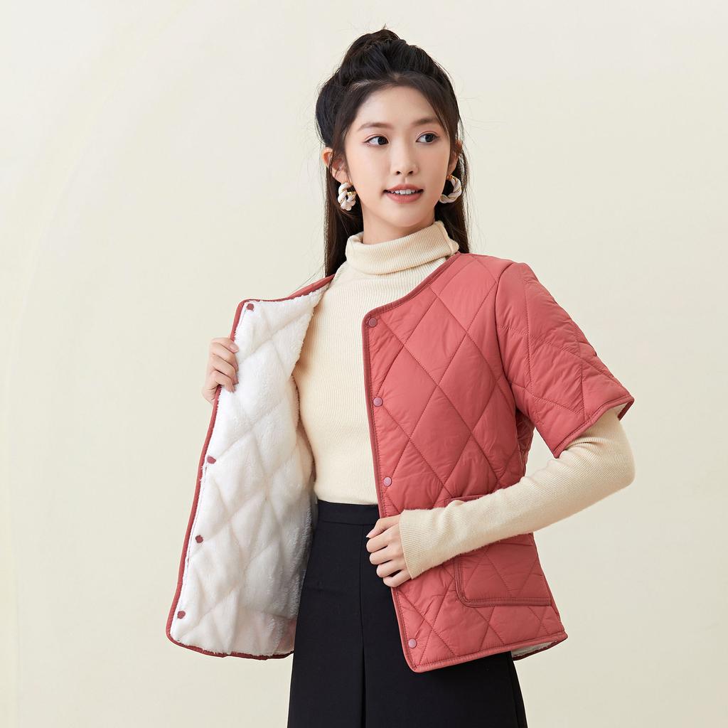 Зимнее мамино платье Хлопковая одежда Женская с коротким рукавом Утепленное Утолщенное Увеличить Хлопковую куртку Среднего возраста Можно носить наизнанку Женское 2366