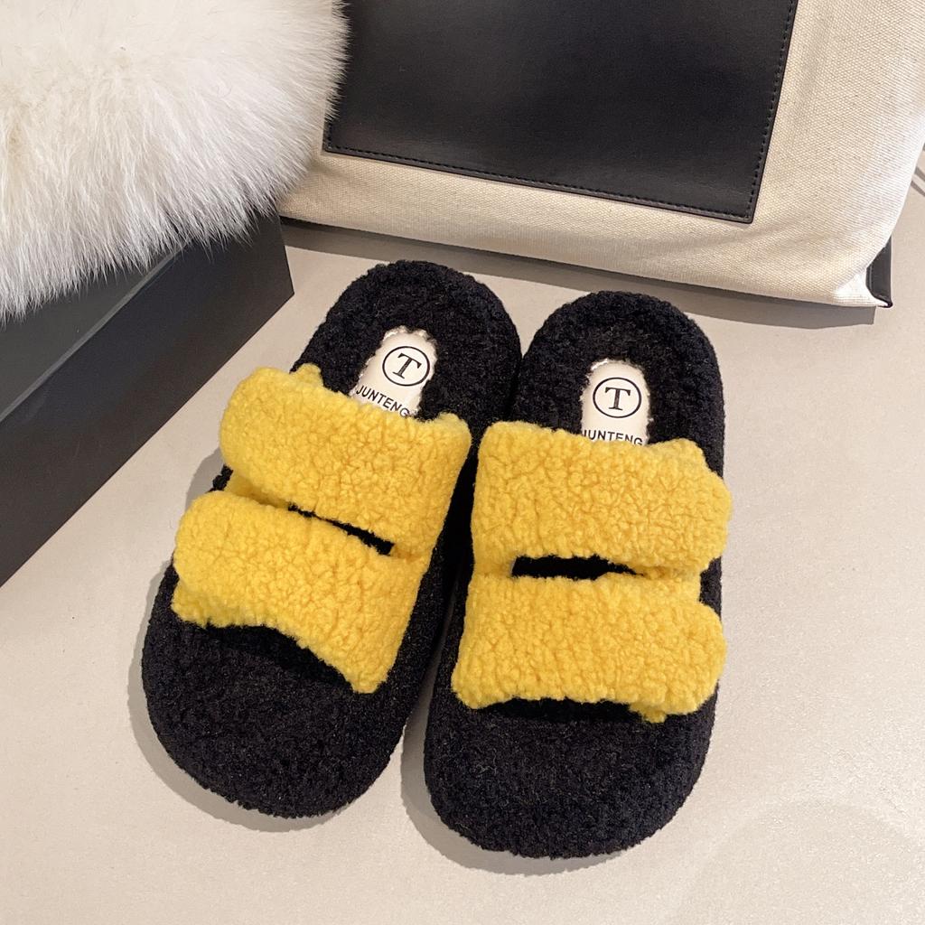 Высококачественные шерстяные домашние тапочки из овечьей шерсти с толстой подошвой для женщин, новинка осени-зимы 2025 года, супер-огненные теплые хлопковые домашние тапочки.