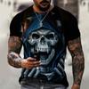 Summer Round Neck 3D Horror Skull Print Top Fashionable Casual Short Sleeved Men's T-shirts