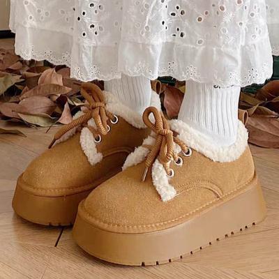 2025 Новые женские ботильоны зимние плюшевые теплые модные со шнуровкой дизайн Botas Mujer удобные ботинки для ходьбы на толстой подошве