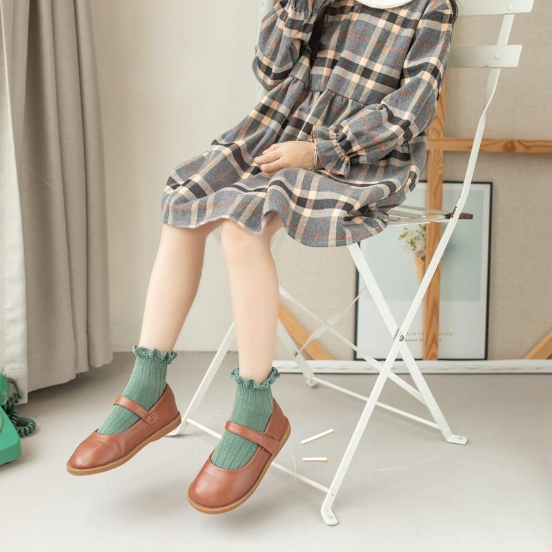 Осенне-зимние винтажные хлопковые носки для маленьких девочек, однотонные детские носки, носки принцессы для девочек, японские хлопковые носки