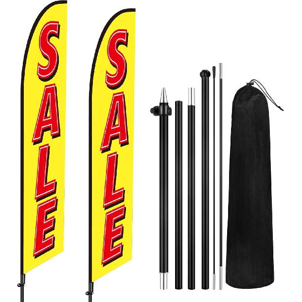 2 Sets Sale Themed Swooper Flag with Storage Bag Flagpole Kit and Ground Stake, 7 ft Sale Banner Feather Flag for Retail Store Business Advertising