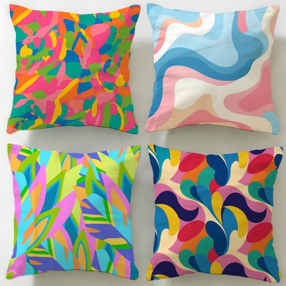 art theme Abstract Colorful Pattern Cushion Cover Soft EasyWash Pillow Case Versatile for Couch Bed Travel and Office