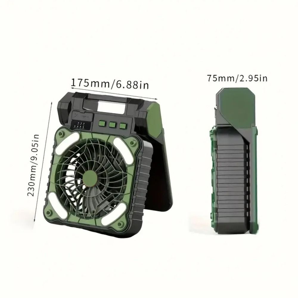 90° Folding Camping Fan with LED Light 5200mAh Portable Tent Fan Outdoor Solar Fan Picnic Trip
