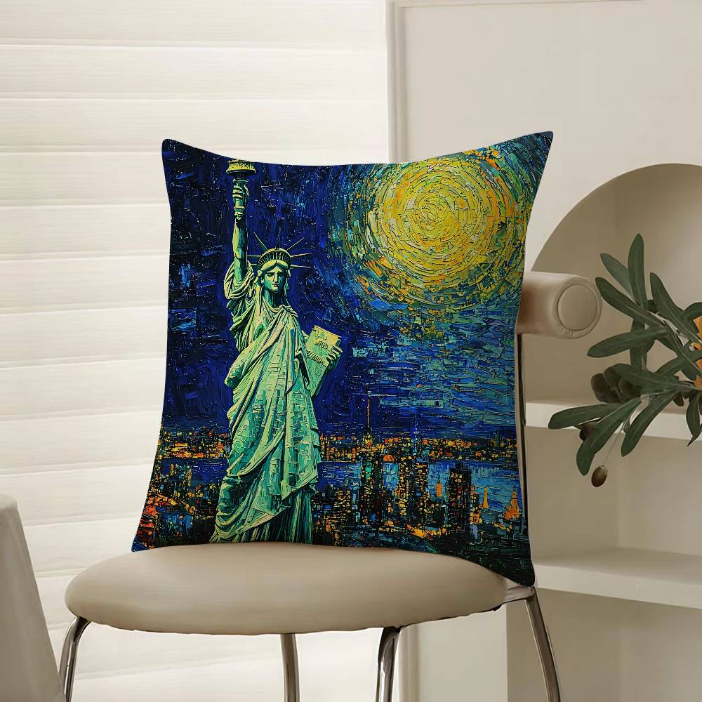 Подушка с изображением Статуи Свободы, Комфортная, для дивана-кровати, Шелковистая, элегантная, Невидимая молния, Декоративная наволочка