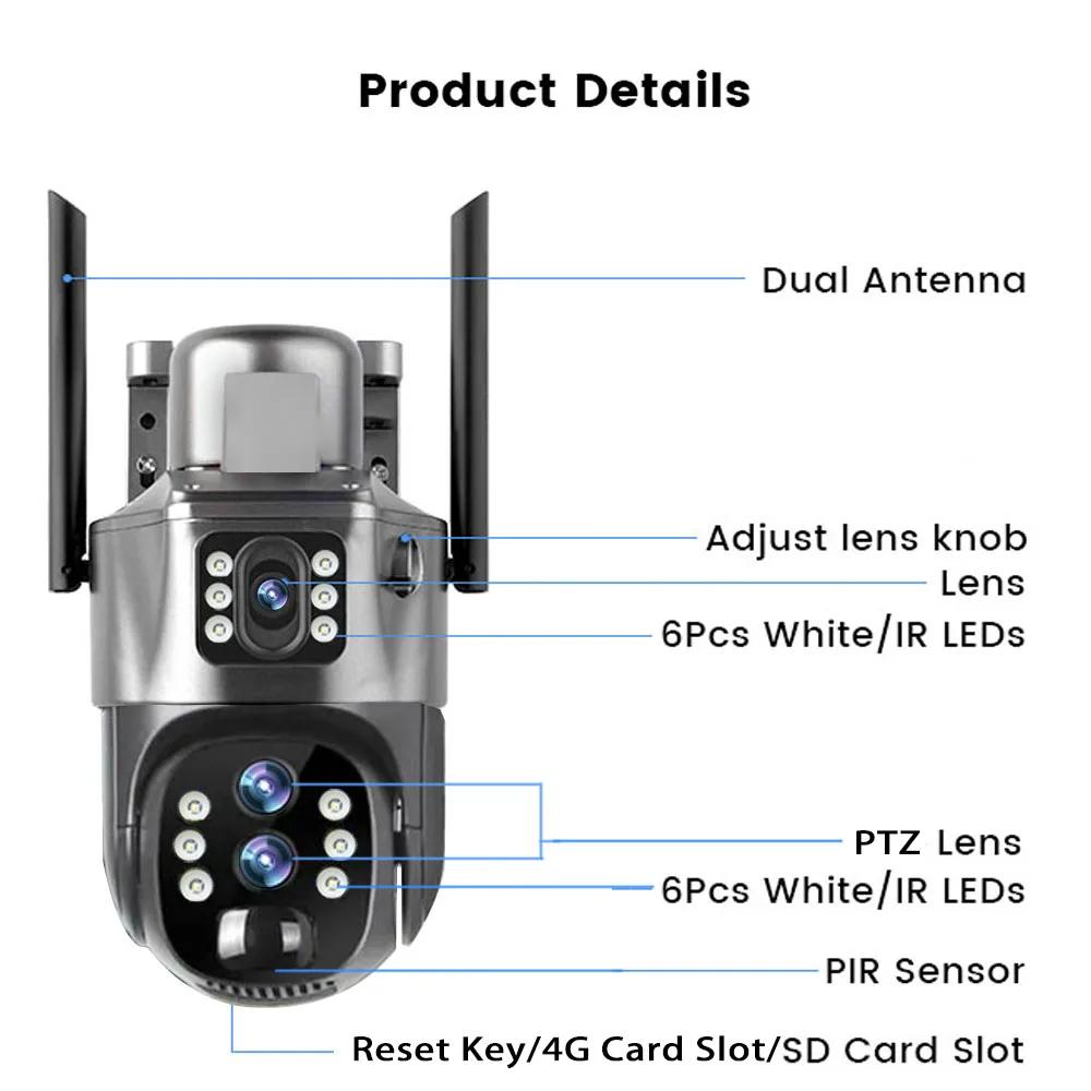12MP 10XZoom Solar Camera 4G Dual Screen Surveillance Outdoor 6K Three Lens PTZ Auto Tracking 360 CCTV Security Cameras V380 Cam