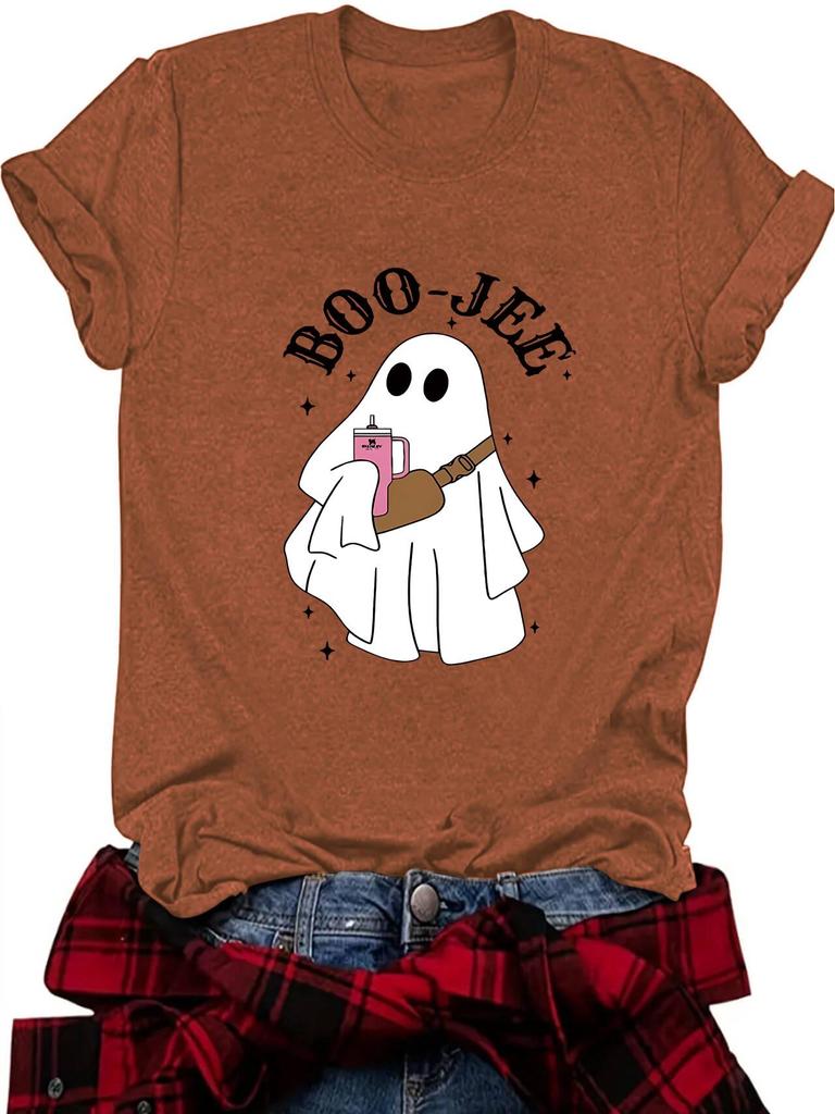Women's Summer Ghost Pattern Short Sleeve Halloween T-Shirt