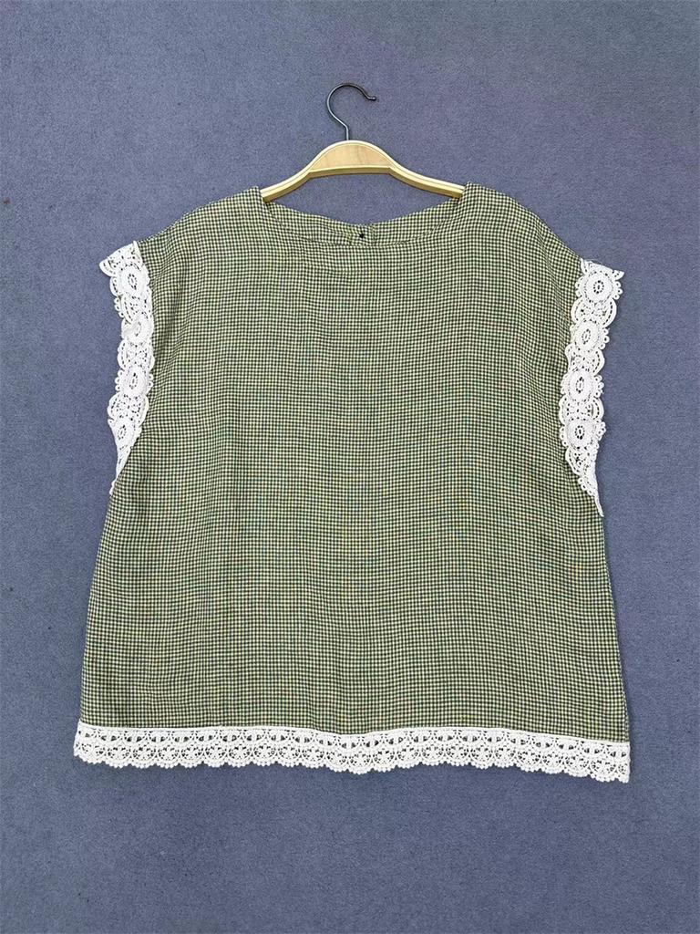 Johnature Универсальные свободные клетчатые кружевные топы без рукавов, летние японские винтажные жилеты на пуговицах с круглым вырезом, женские топы