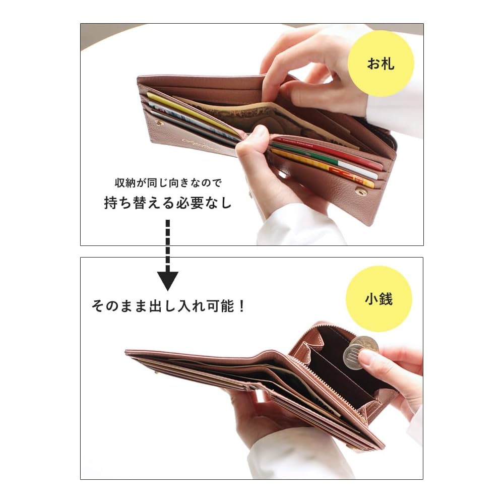 Style on Bag Women's Genuine Leather Bi-fold Wallet LIZDAYS Compact Wallet Card Case Black