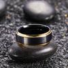 Fashion 8mm Black Brushed Titanium Stainless Steel Rings for Men Women Rose Gold Color Step Edge Men Rings Wedding Party Jewelry