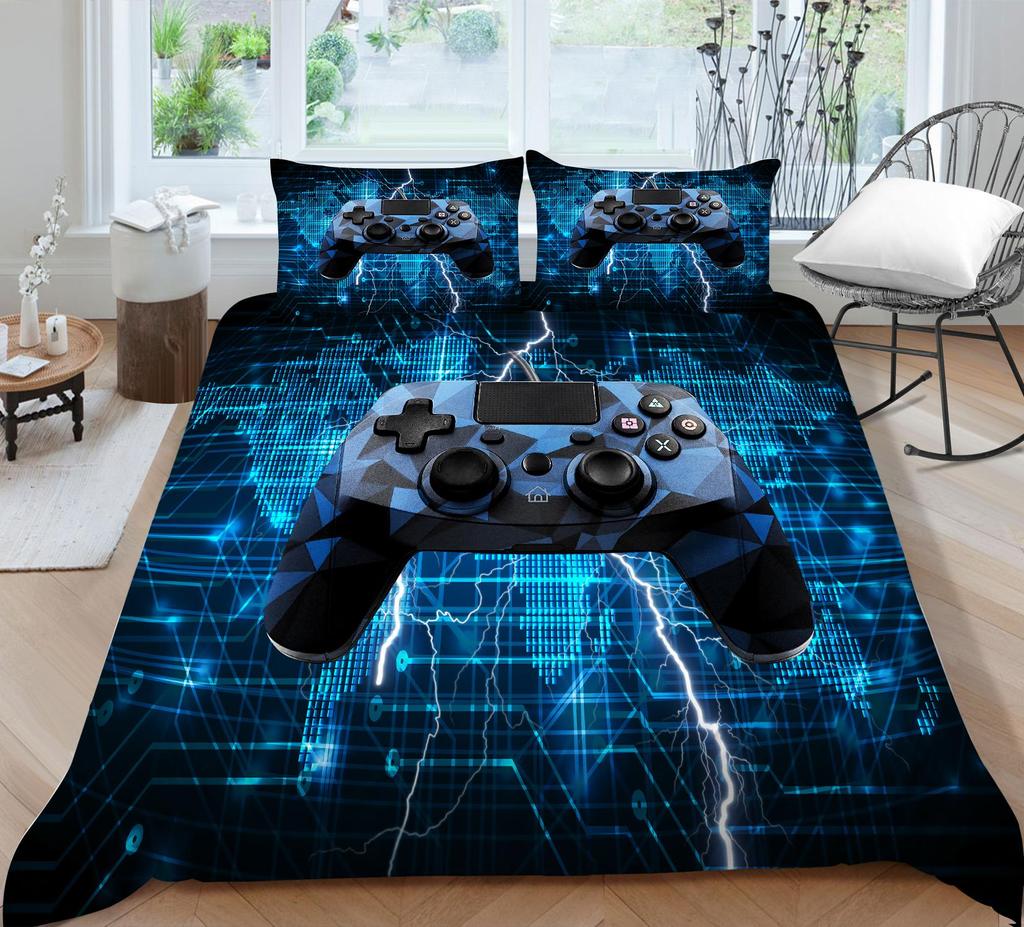 Постельные принадлежности для игрока, ткань из микрофибры, игровой автомат, пододеяльник и наволочка с принтом, подходят для домашнего украшения комнат для мальчиков и мужчин, любителей игр